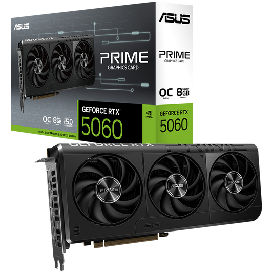 ASUS Video Card NVidia Prime GeForce RTX 5060 OC Edition 8GB GDDR7 (PRIME-RTX5060-O8G) VGA, PCIe 5.0, 1xHDMI 2.1b, 3xDisplayPort 2.1b