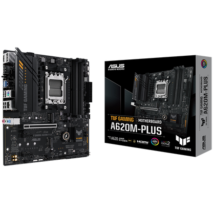 ASUS TUF GAMING A620M-PLUS AM5 mATX gaming MB - AMD A620 4xDIMM DDR5 2xM.2 4xSATA PCIe 4.0 2.5Gb Ethernet 2xDisplayPort 1xHDMI with Aura Sync