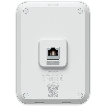 Ubiquiti UniFin U70IW Wall mounted WiFi 7 AP with 4 spatial streams and an integreated 2.5GbE PoE switch desined for hospitality enviorments