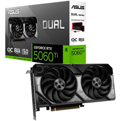 ASUS Video Card NVidia Dual GeForce RTX 5060 Ti OC Edition 8GB GDDR7 (DUAL-RTX5060TI-O8G) VGA, PCIe 5.0, 1xHDMI 2.1b, 3xDisplayPort 2.1b