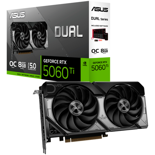 ASUS Video Card NVidia Dual GeForce RTX 5060 Ti OC Edition 8GB GDDR7 (DUAL-RTX5060TI-O8G) VGA, PCIe 5.0, 1xHDMI 2.1b, 3xDisplayPort 2.1b