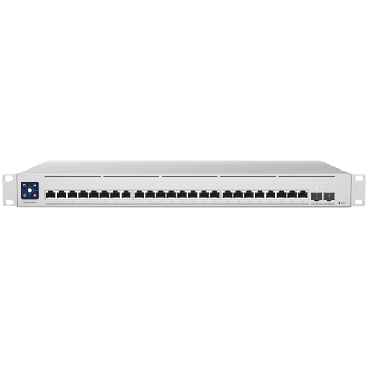 Ubiquiti Layer 3 switch with (24) 10GbE RJ45 ports and (2) 25G SFP28 ports