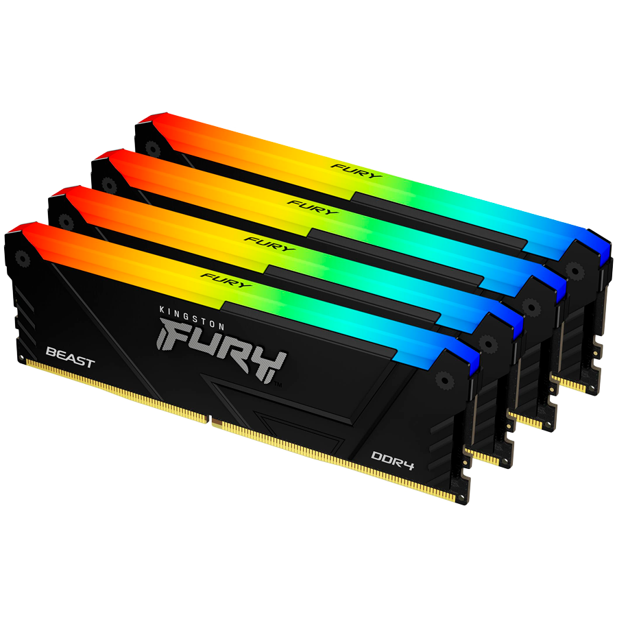 Kingston 64GB 3200MT/s DDR4 CL16 DIMM (Kit of 4) 1Gx8 FURY Beast RGB