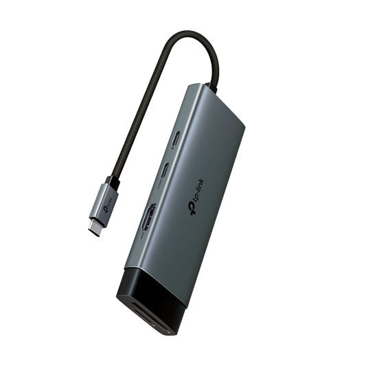 TP-Link UH7020C USB Type-C 7-Port Hub, 1 x USB-C Connector,1 x HDMI 4K 60Hz Port,1 x USB-C PD 100W Port,1 x SD + 1 × microSD(TF) 200MB/s Port,2 x USB-A 3.0 Ports,1 x USB-C 3.0 Port, Plug and Play, Self-storage for Connector, Fast Heat Dissipation