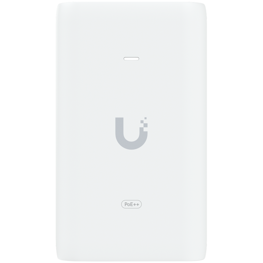 UBIQUITI PoE++ Adapter; Delivers up to 60W of PoE++; Surge, peak pulse, and overcurrent protection; Contains RJ45 data input, AC cable with earth ground, and PoE++ output; LED indicator for status monitoring.
