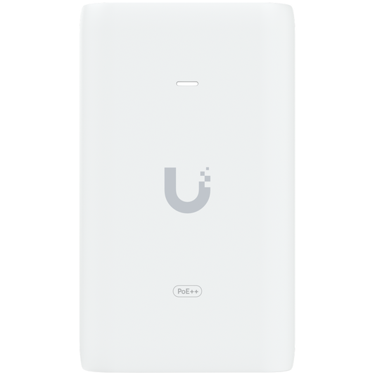 UBIQUITI PoE++ Adapter; Delivers up to 60W of PoE++; Surge, peak pulse, and overcurrent protection; Contains RJ45 data input, AC cable with earth ground, and PoE++ output; LED indicator for status monitoring.