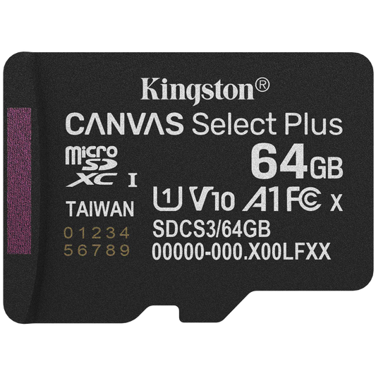 Kingston 64GB micSDXC Canvas Select Plus Gen3 100R A1 Single Pack w/o ADP