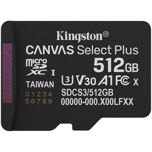 KINGSTON 512GB micSDXC Canvas Select Plus Gen3 150R A1 w/o ADP