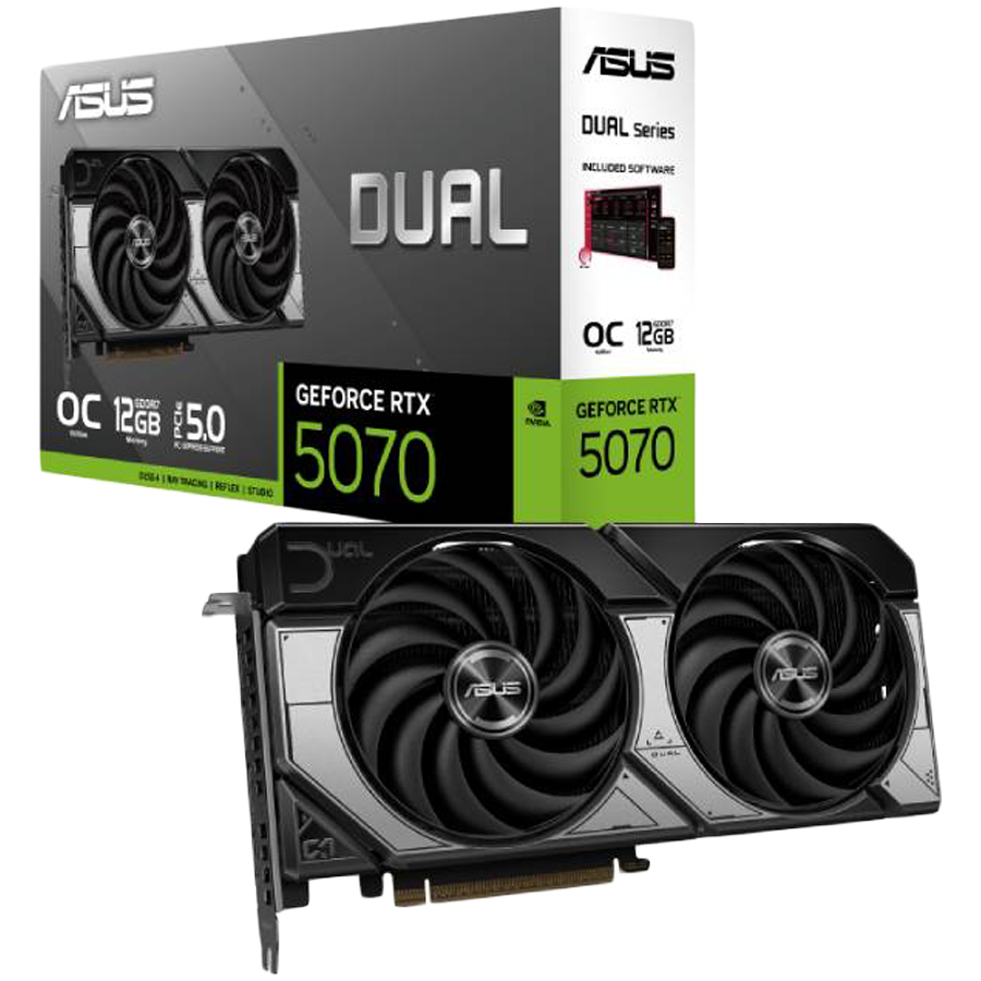 ASUS Video Card NVidia Dual GeForce RTX 5070 OC Edition 12GB GDDR7 (DUAL-RTX5070-O12G), VGA, PCIe 5.0, 1xHDMI 2.1b, 3xDisplayPort 2.1b