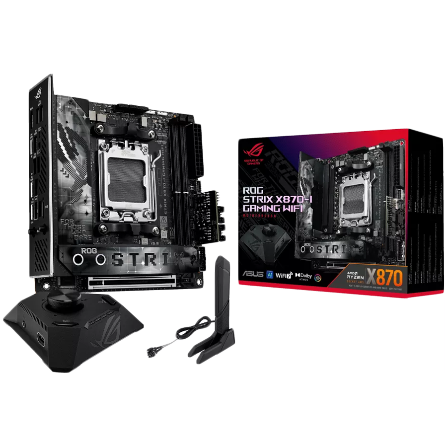 ASUS ROG STRIX X870-I GAMING WIFI AM5 mini-ITX gaming MB - AMD X870 2xDIMM DDR5 2xM.2 2xSATA PCIe 5.0 2.5Gb Ethernet WiFi 7 + Bluetooth 1xHDMI 2xUSB4 40Gbps ports (USB Type-C) with Aura Sync