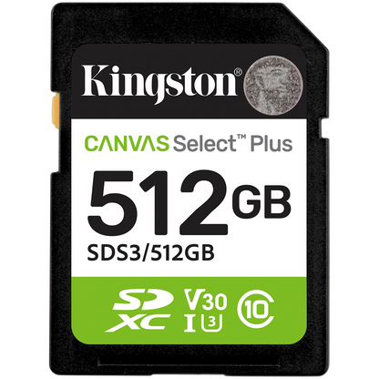 KINGSTON 512GB SDXC Canvas Select Plus Gen3 150MB/s C10 UHS-I U3 V30