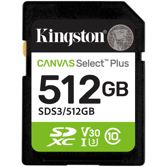 KINGSTON 512GB SDXC Canvas Select Plus Gen3 150MB/s C10 UHS-I U3 V30