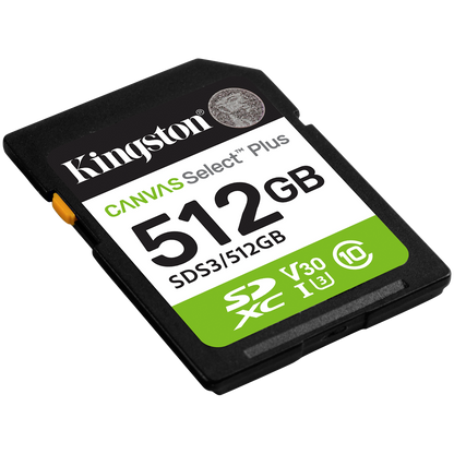KINGSTON 512GB SDXC Canvas Select Plus Gen3 150MB/s C10 UHS-I U3 V30