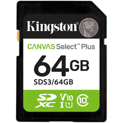 Kingston 64GB SDXC Canvas Select Plus Gen3 100MB/s C10 UHS-I U1 V10
