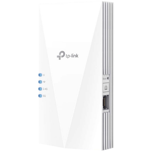 TP Link AX1800 Wi-Fi 6 Range Extender, 2.4GHz and 5GHz, 1 Gigabit Ethernet Port, 574 Mbps at 2.4GHz, 1201 Mbps at 5GHz, WPS Button, Reset Button, 2 Internal Antennas