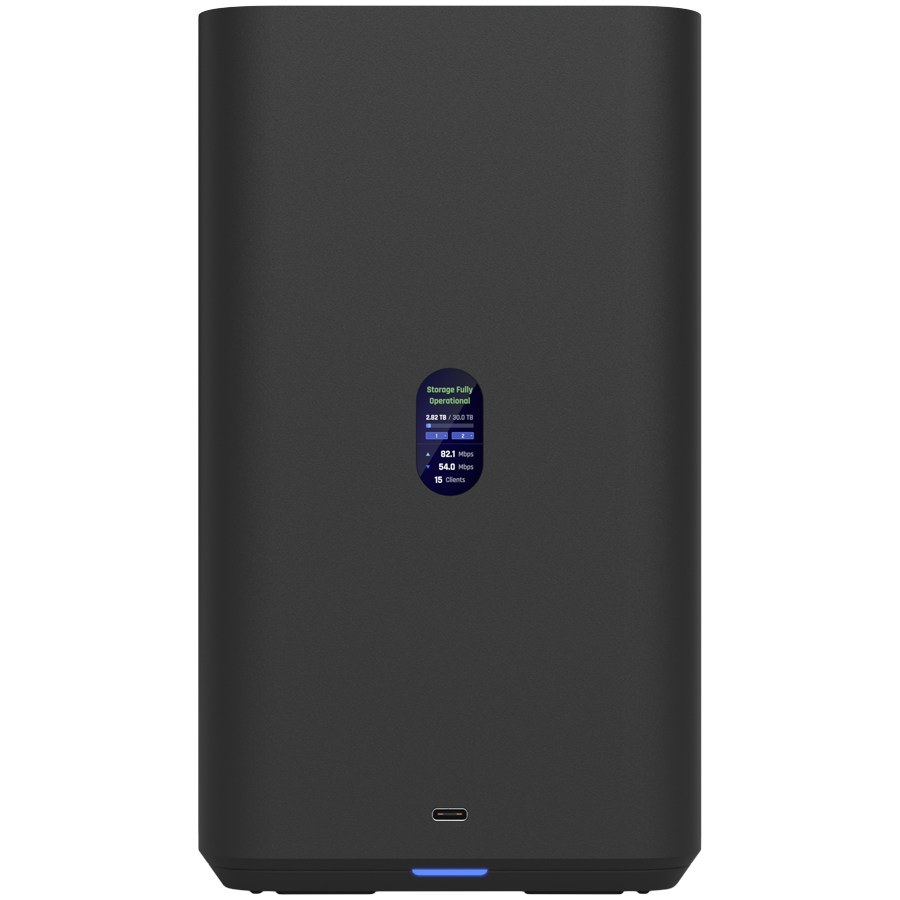 Ubiquiti UniFi UNAS-2-B-EU Network Attached Storage with (2) 3.5inch HDD bays, 2.5 GbE networking, USB-C connectivity, and an included PoE++ adapter, all in a compact footprint, black