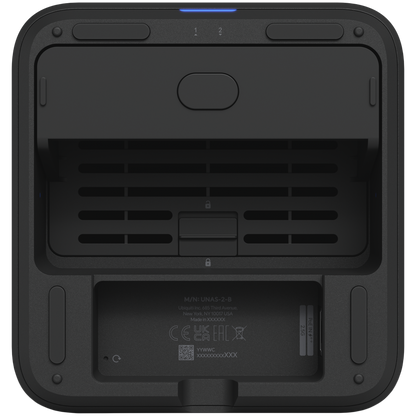 Ubiquiti UniFi UNAS-2-B-EU Network Attached Storage with (2) 3.5inch HDD bays, 2.5 GbE networking, USB-C connectivity, and an included PoE++ adapter, all in a compact footprint, black