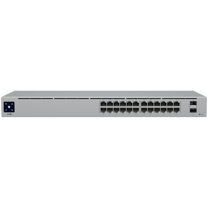 Ubiquiti USW-24-POE Gigabit Layer 2 switch with twenty-four Gigabit Ethernet ports including sixteen auto-sensing 802.3at PoE+ ports, and two SFP ports