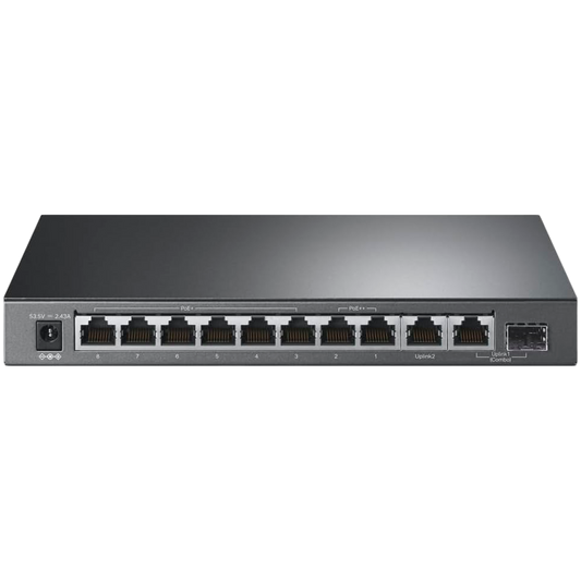 10-Port Gigabit Desktop Switch with 6-Port PoE+ and 2-Port PoE++PORT: 2× Gigabit PoE++ Ports, 6× Gigabit PoE+ Ports, 2x Gigabit Non-PoE Ports, 1× Combo Gigabit SFP SlotSPEC: 802.3af/at/bt type3, 123 W PoE Power,  Desktop Steel CaseFEATURE: Extend