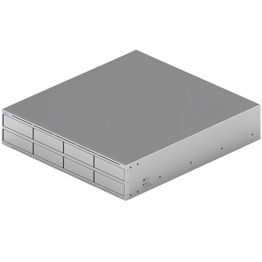 Ubiquiti UNAS-Pro-8-EU 2U rack-mount NAS with (8) 2.5/3.5" HDD bays and (2) M.2 NVMe SSD cache slots, delivering faster access, lower latency, and high-availability 10 Gbps networking for large-scale file storage and sharing