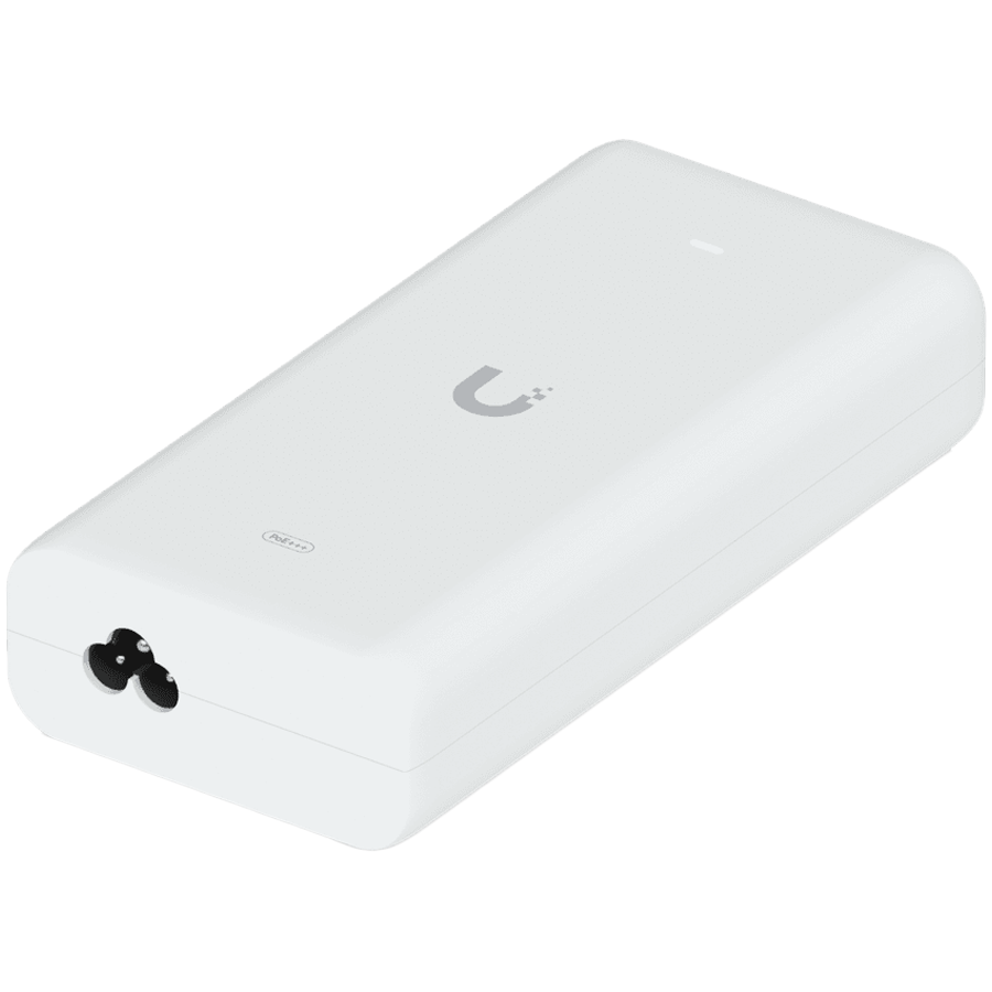 Ubiquiti UniFi 10G PoE+++ Adapter (90W), can power UniFi PoE+++ devices, reduce dependency on PoE switch power, and provide a Multi-Gigabit LAN connection, Contains RJ45 data input, AC cable with earth ground, and PoE+++ output