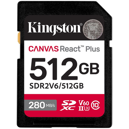 Kingston 512GB SDXC Canvas React Plus SDXC UHS-II 280R/150W U3 V60