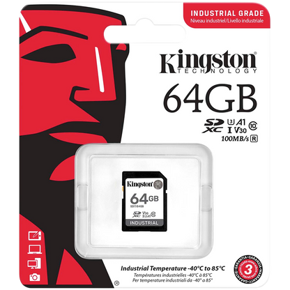 Kingston 64GB SDXC Industrial -40C to 85C C10 UHS-I U3 V30 A1 pSLC