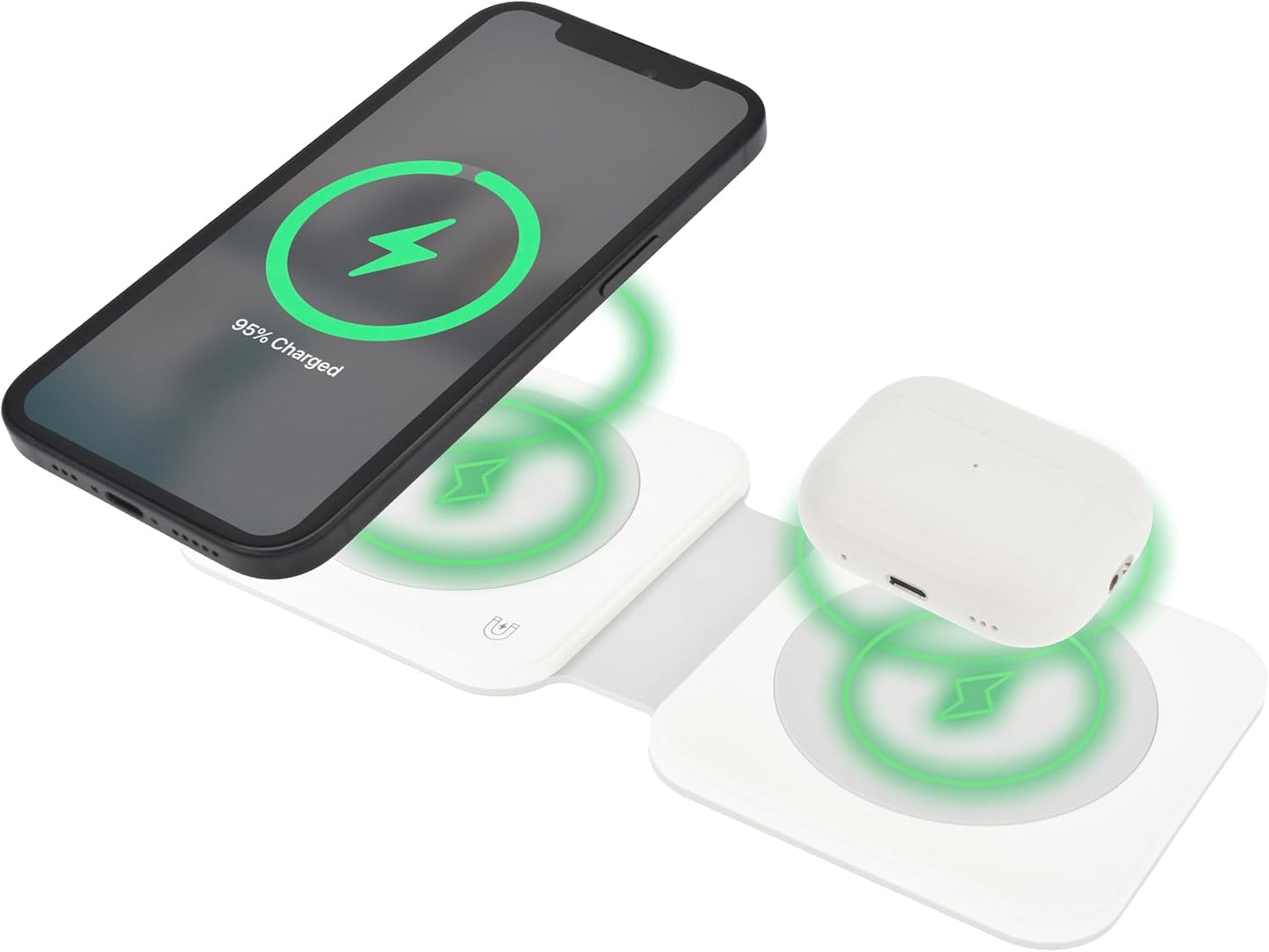 Dviced 2-in-1 foldable magnetic wireless charger - White
