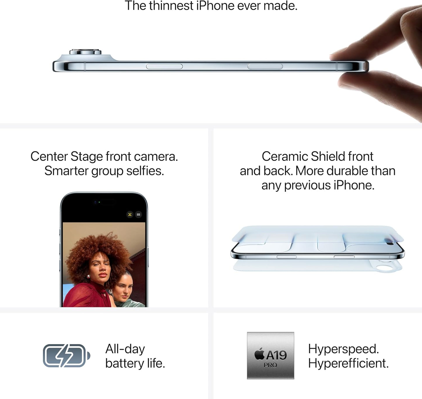 Apple iPhone Air: Thinnest iPhone Ever, 6.5-inch Display with ProMotion up to 120Hz, Powerful A19 Pro Chip, Center Stage Front Camera, All-Day Battery Life