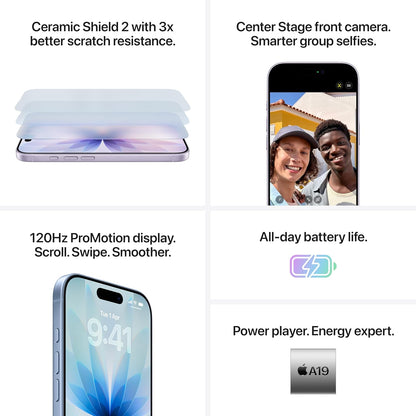 Apple iPhone 17: 6.3-inch Display with ProMotion, A19 Chip, Center Stage Front Camera for Smarter Group Selfies, Improved Scratch Resistance, All-Day Battery Life
