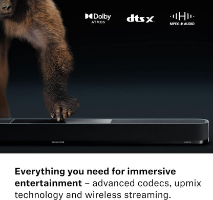 Sennheiser Consumer Audio AMBEO Soundbar Plus for TV and Music with Immersive 3D Surround Sound, Virtual 7.1.4 Speaker Setup, Built-in Dual Subwoofers, Advanced Streaming Connectivity,Night Mode,Black