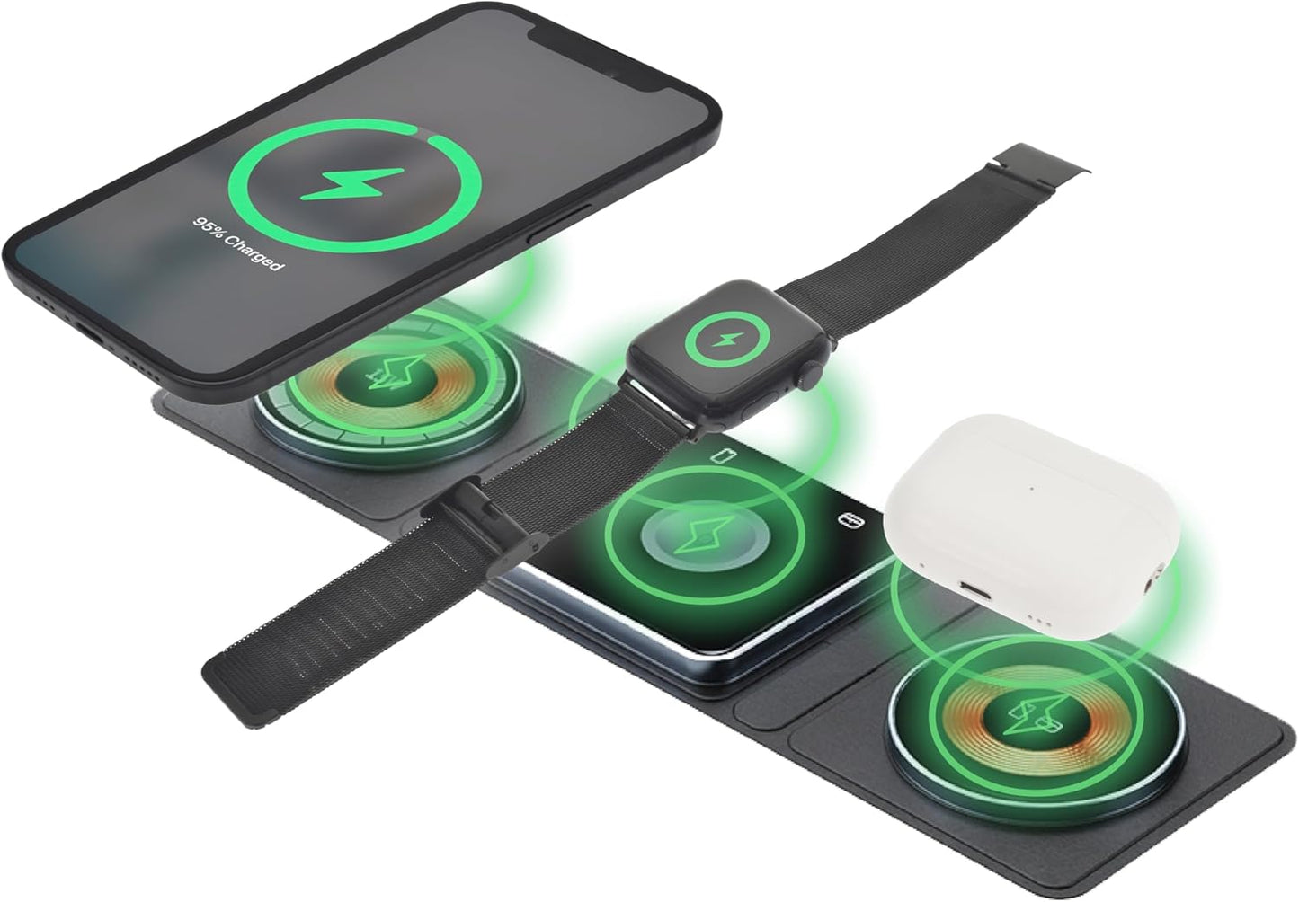 DVICED 3-in-1 Foldable Magnetic Wireless Charger - Black/Copper for Smartphones, AirPods, iWatch