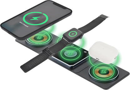 DVICED 3-in-1 Foldable Magnetic Wireless Charger - Black/Copper for Smartphones, AirPods, iWatch