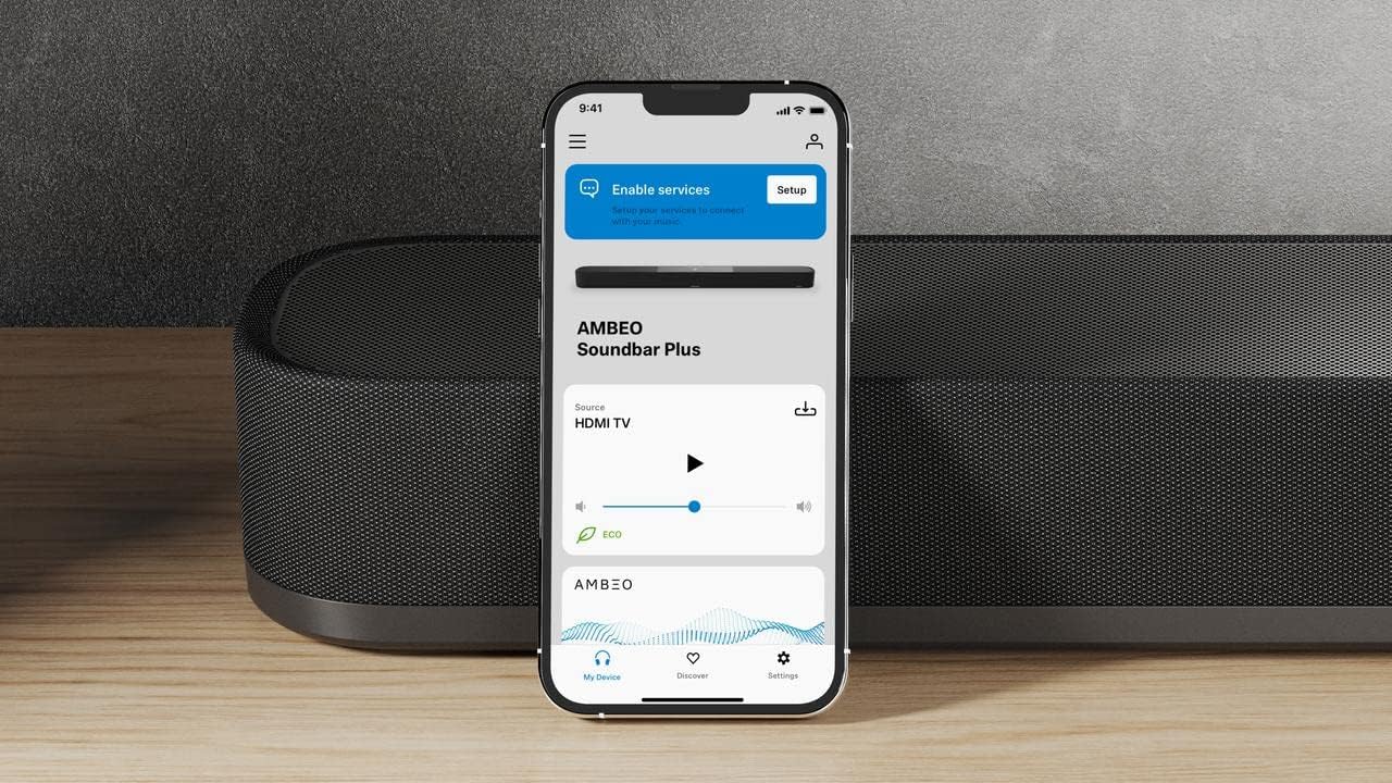 Sennheiser Consumer Audio AMBEO Soundbar Plus for TV and Music with Immersive 3D Surround Sound, Virtual 7.1.4 Speaker Setup, Built-in Dual Subwoofers, Advanced Streaming Connectivity,Night Mode,Black