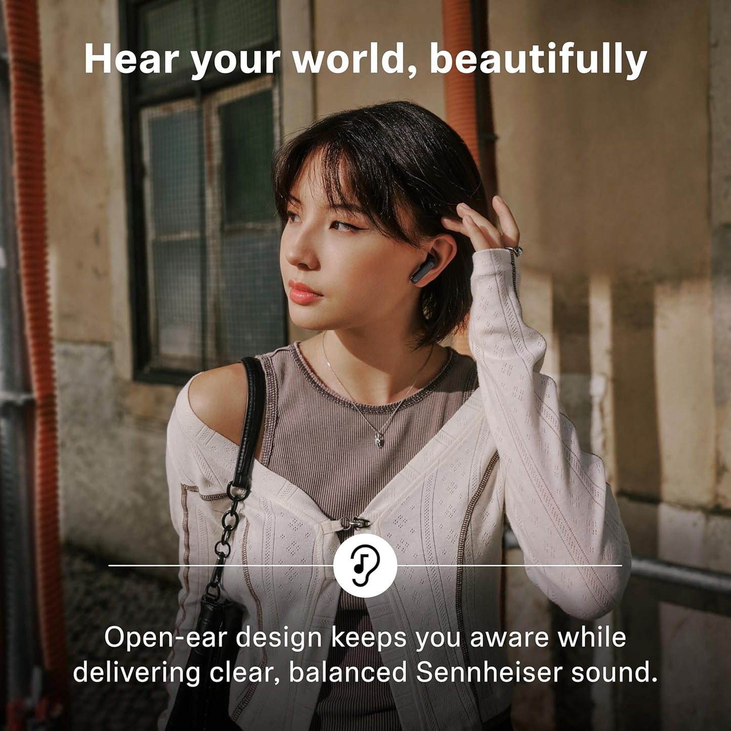 Sennheiser ACCENTUM Open Wireless Earbuds - Ear Buds with Open Design, Dynamic Sound and Bluetooth 5.3, IPX4 Splash Resistance, 28-Hour Battery Life and USB-C Charging Case - Cream