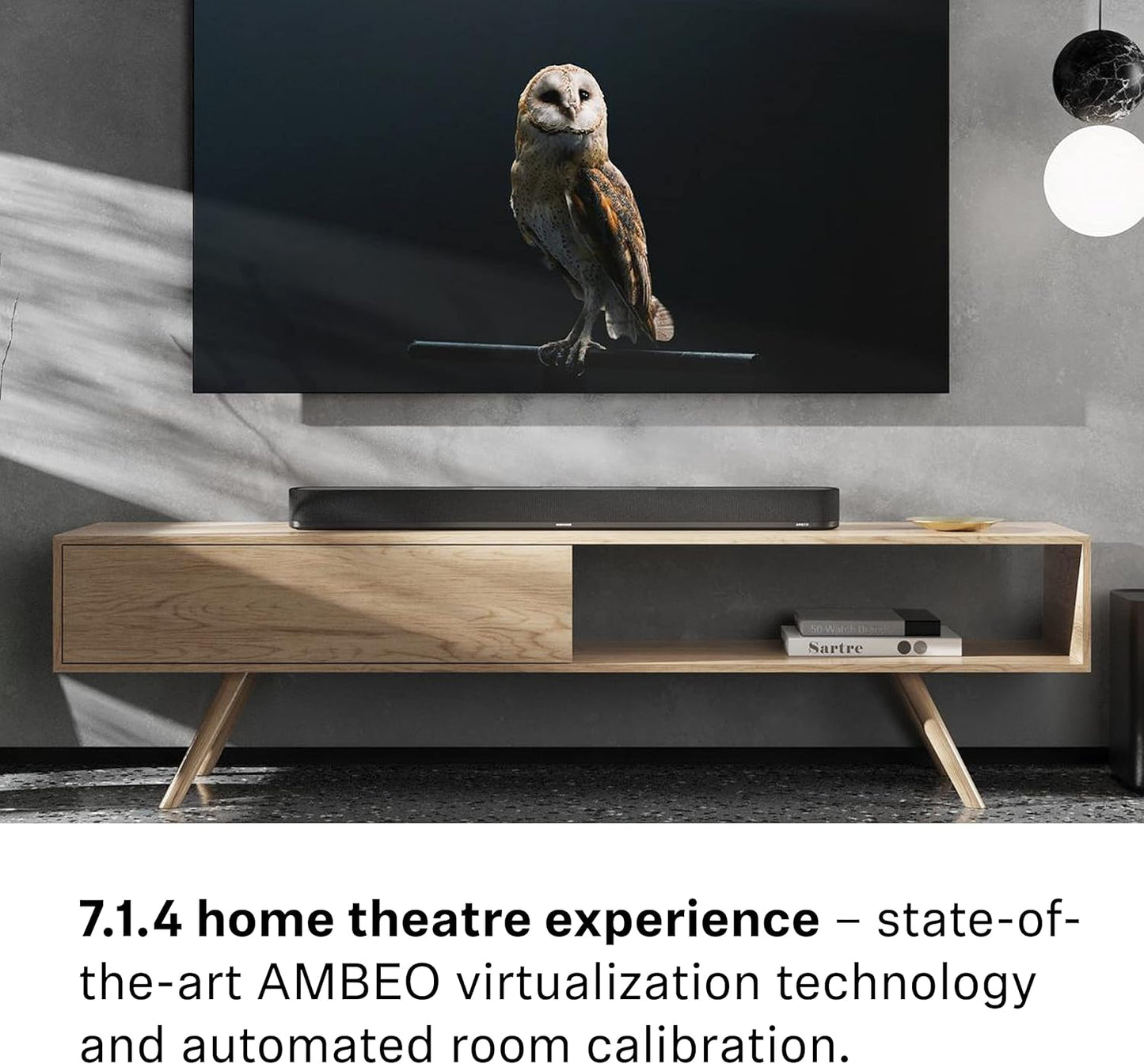 Sennheiser Consumer Audio AMBEO Soundbar Plus for TV and Music with Immersive 3D Surround Sound, Virtual 7.1.4 Speaker Setup, Built-in Dual Subwoofers, Advanced Streaming Connectivity,Night Mode,Black