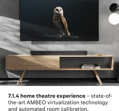 Sennheiser Consumer Audio AMBEO Soundbar Plus for TV and Music with Immersive 3D Surround Sound, Virtual 7.1.4 Speaker Setup, Built-in Dual Subwoofers, Advanced Streaming Connectivity,Night Mode,Black