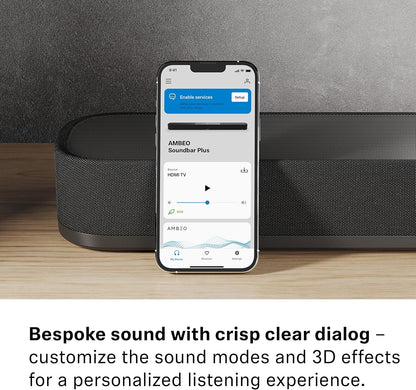 Sennheiser Consumer Audio AMBEO Soundbar Plus for TV and Music with Immersive 3D Surround Sound, Virtual 7.1.4 Speaker Setup, Built-in Dual Subwoofers, Advanced Streaming Connectivity,Night Mode,Black