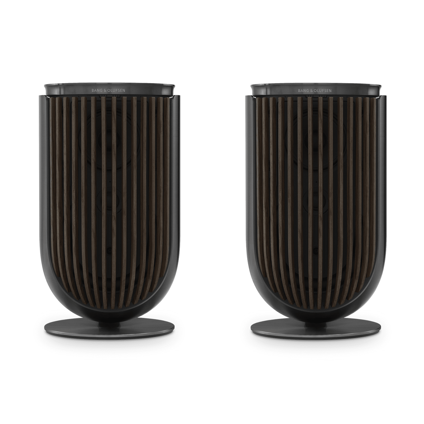 Pair of Beolab 8 speakers in Black Anthracite with Dark Oak covers
