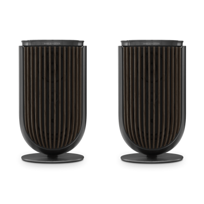 Pair of Beolab 8 speakers in Black Anthracite with Dark Oak covers