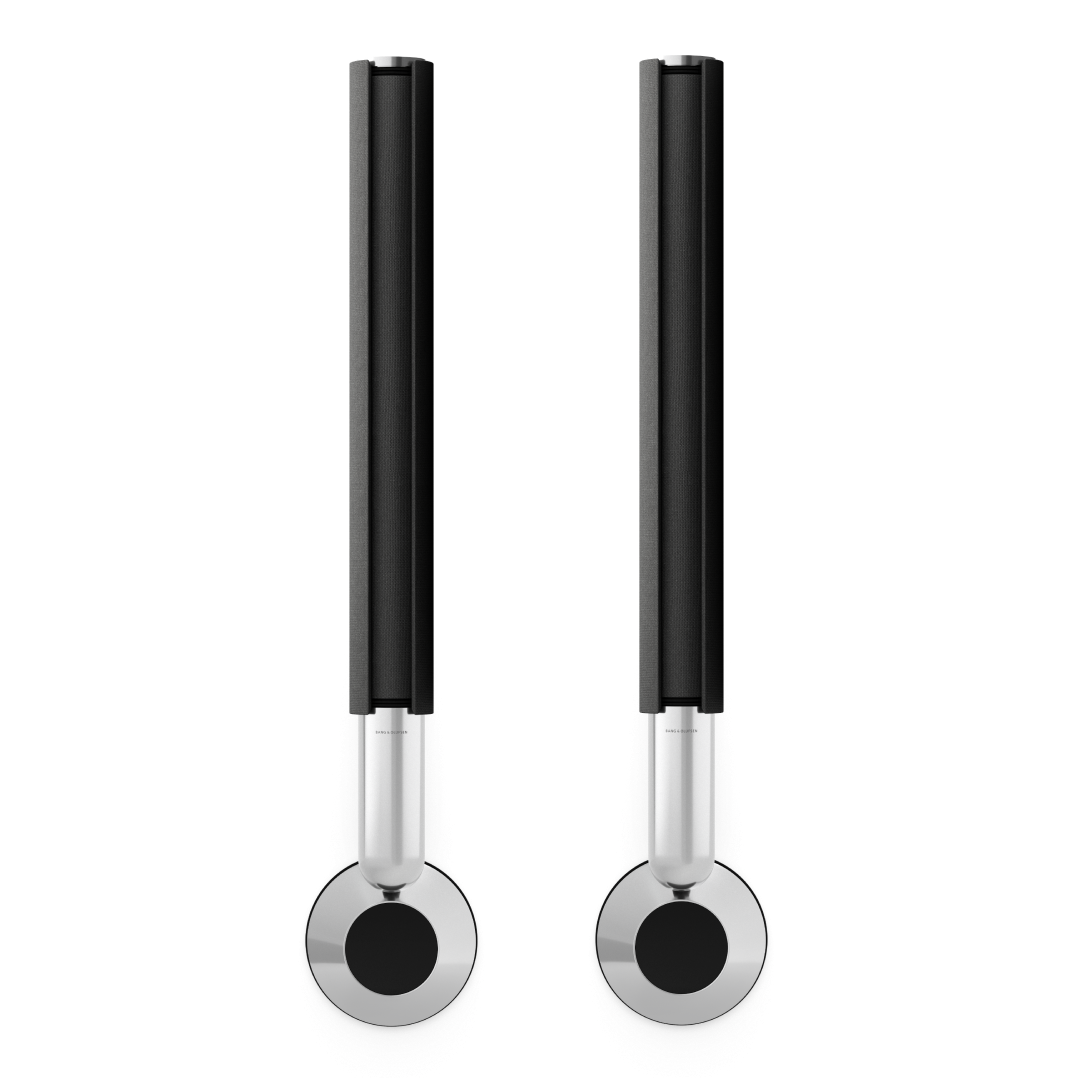 Pair of Beolab 28 speakers in Grey with Natural Aluminium wall mounts