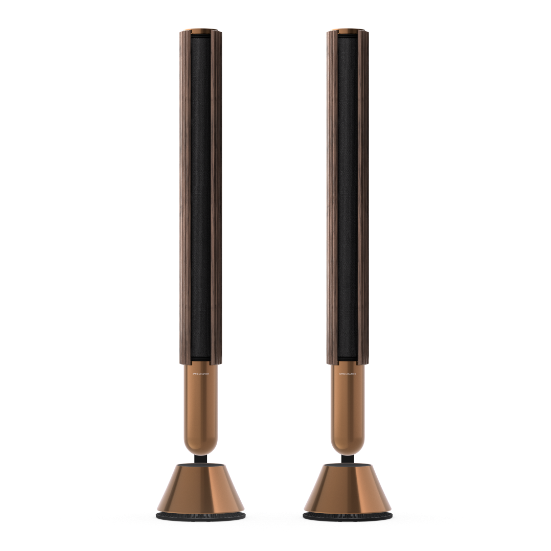 Pair of Beolab 28 speakers in Walnut with Bronze Tone aluminium