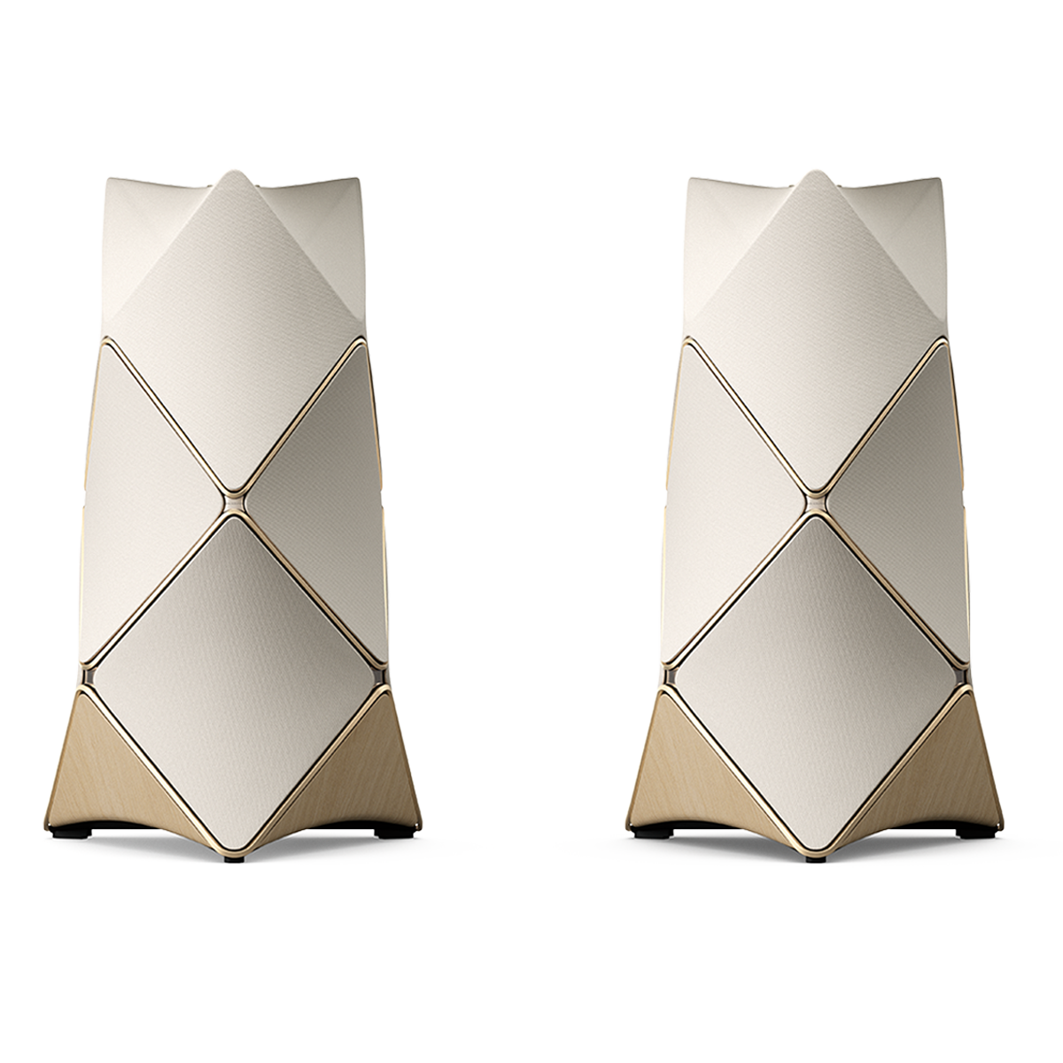 Pair of Beolab 90 loudspeakers in Sand and Gold Tone with Light Oak