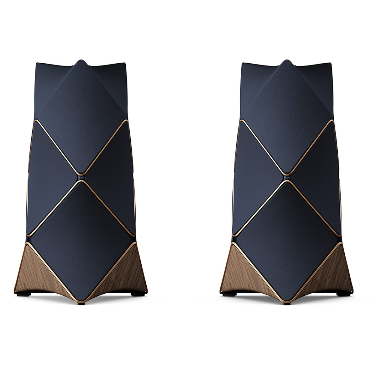 Pair of Beolab 90 loudspeakers in Parisian Night Blue with Bronze Tone and Walnut