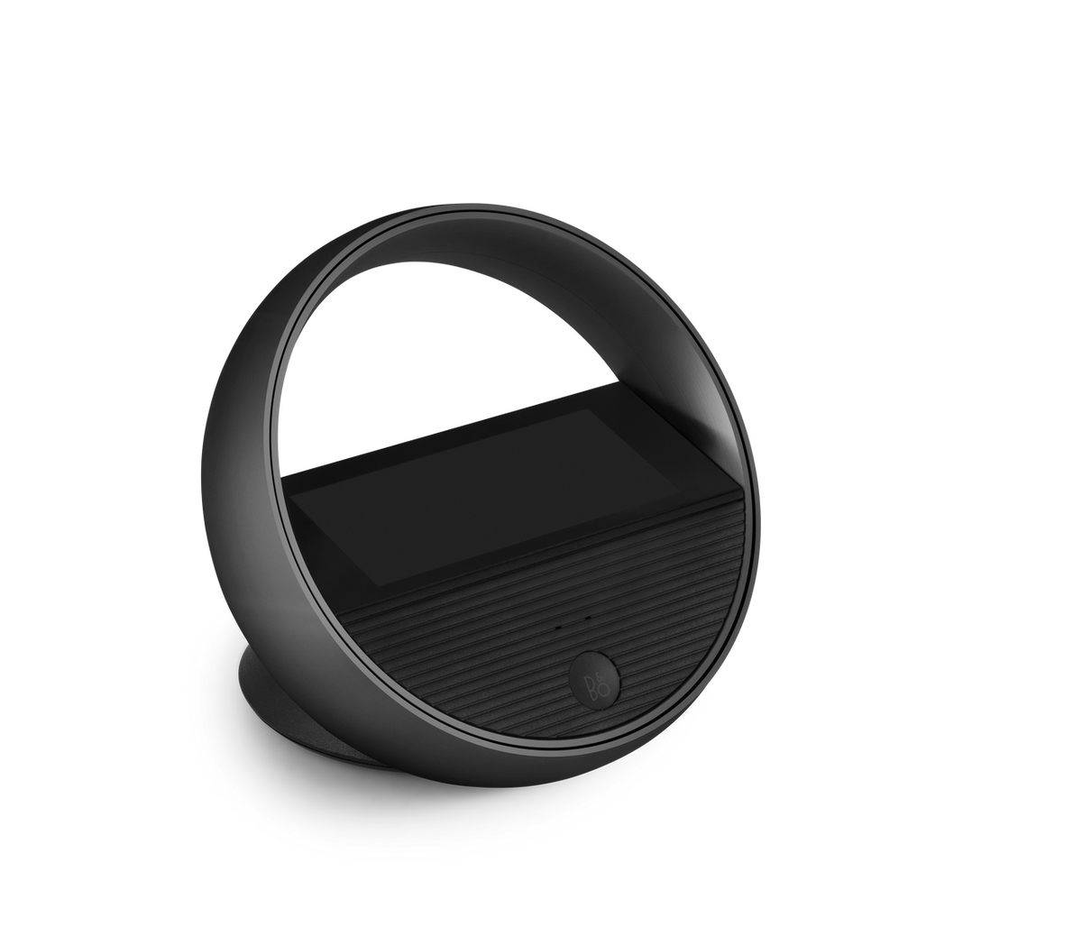 Beoremote Halo in Black Anthracite on a table stand