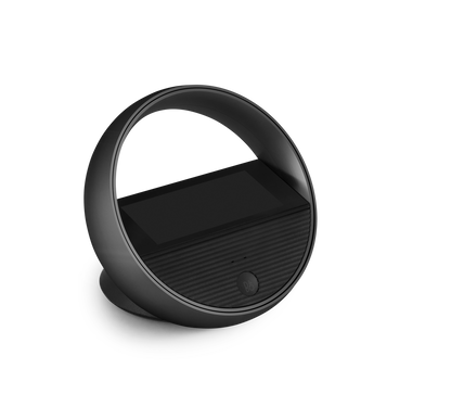 Beoremote Halo in Black Anthracite on a table stand