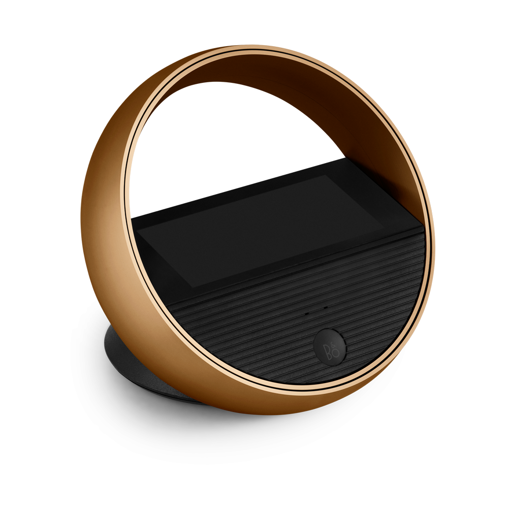 Beoremote Halo in Bronze Tone on a table stand