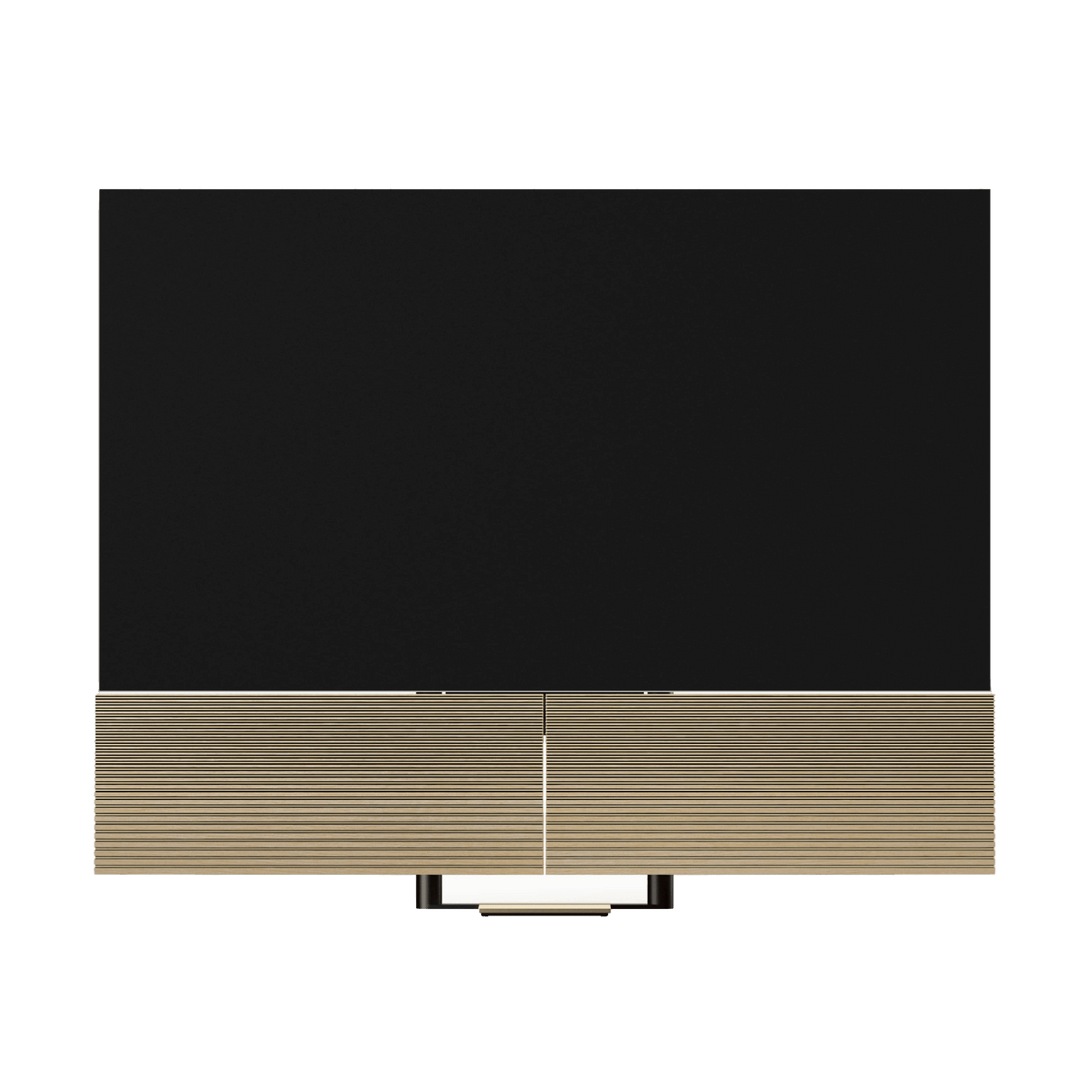 Beovision Harmony 97-inch OLED TV in Gold Tone with Light Oak speaker covers