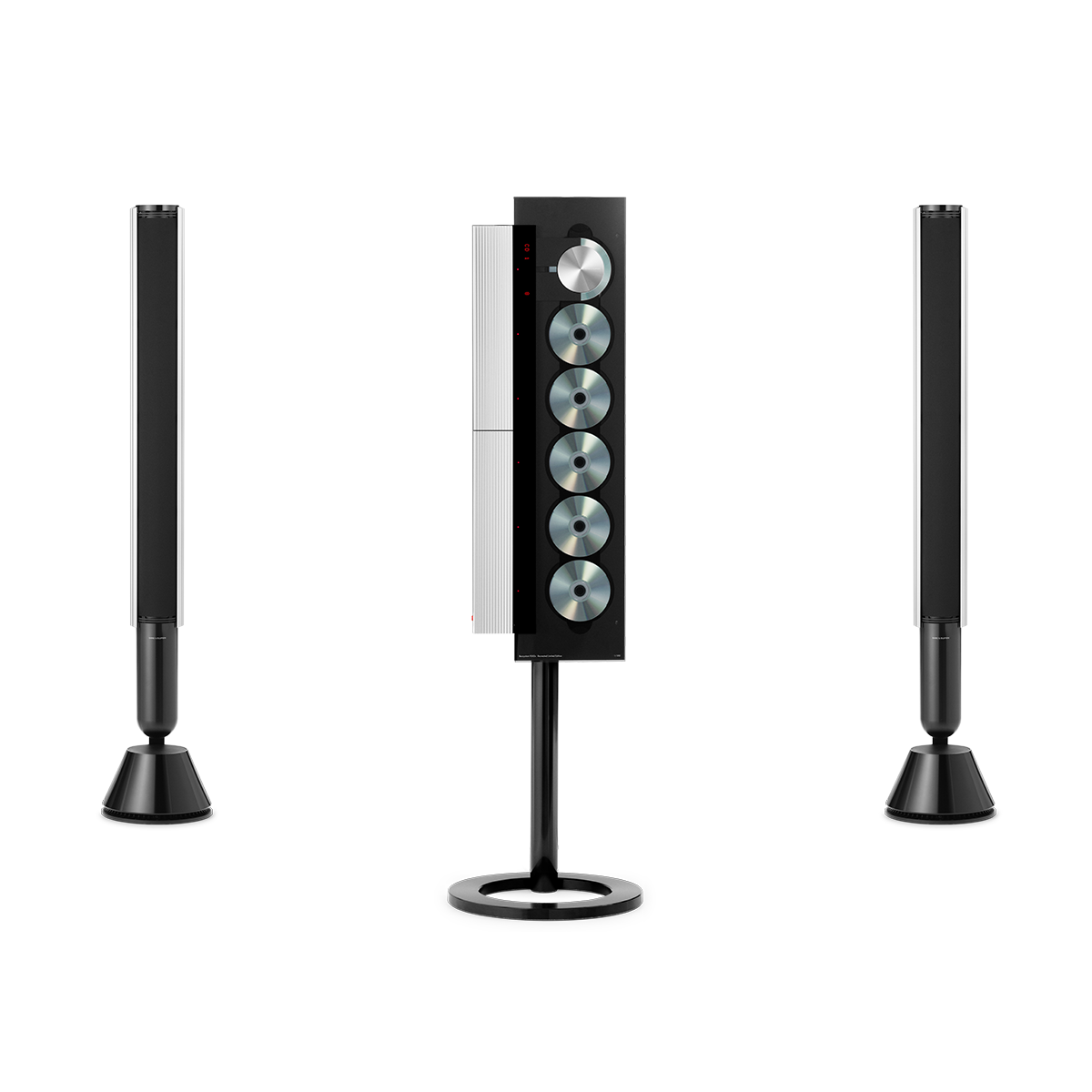 Beosystem 9000c recreated CD player with a pair of Beolab 28 speakers in Cosmic Black