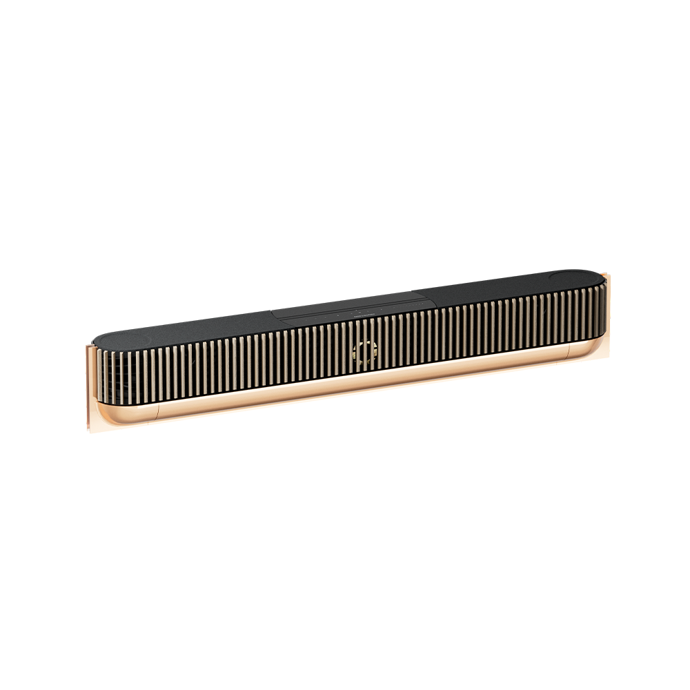 Bang & Olufsen Beosound Theatre soundbar in Gold Tone with Light Oak cover